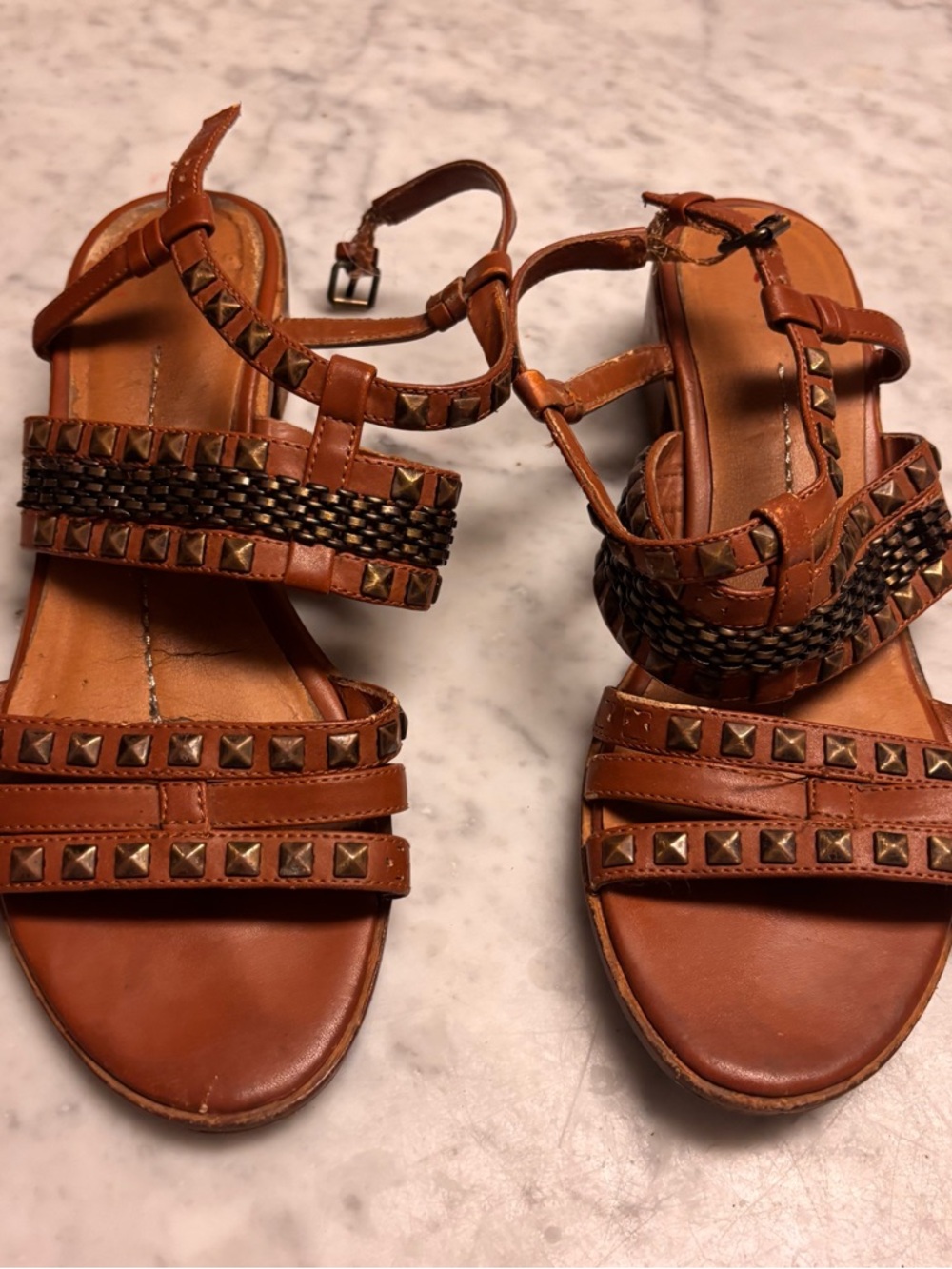 Brown Studded Leather Women's Gladiator Sandals